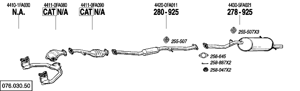Схема выпускной системы автомобиля SUBARU