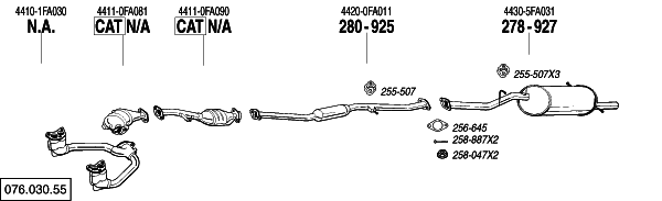 Схема выпускной системы автомобиля SUBARU