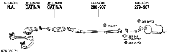 Схема выпускной системы автомобиля SUBARU